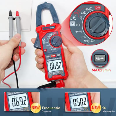Amperetang - Multimeter - Voltmeter - AC/DC - Weerstand - diode continuïteit - Incl. Opbergtas - Rood