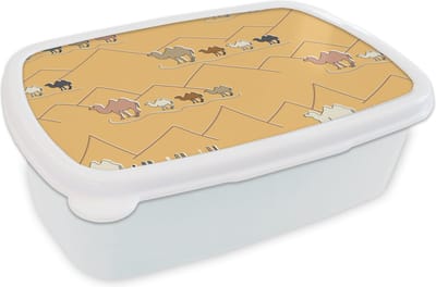 Broodtrommel Wit - Lunchbox - Brooddoos - Kameel - Woestijn - Patronen - Kinderen - 18x12x6 cm - Volwassenen