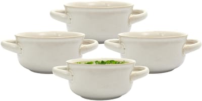 Home Deco Factory Soepkommen Classic - creme wit - 8x stuks - 14 x 7 cm - keramiek - soepkommetjes