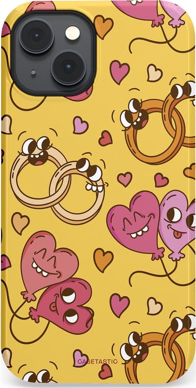 Casetastic Hoesje Geschikt voor Apple iPhone 14 Plus Magsafe - Stijlvolle Beschermende Duo-layer Case - Gele Hartenpret