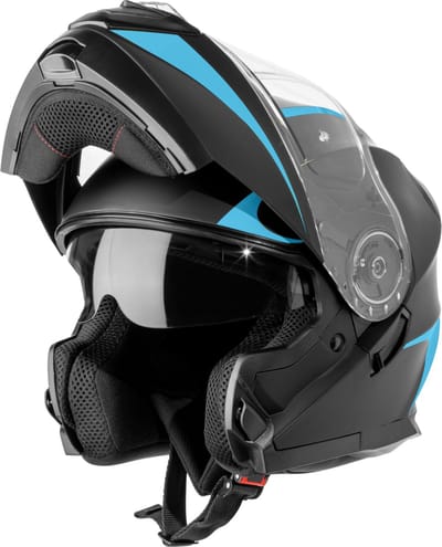 VINZ Busan Systeemhelm met Zonnevizier - Scooterhelm & Motorhelm & Brommerhelm - ECE 22.06 - Blauw - XS