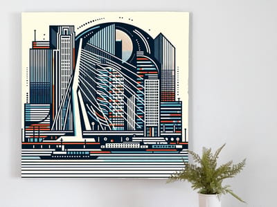 Line art rotterdam schilderij | Rotterdamse lijnen: een kunstwerk geïnspireerd door de stad's architectuur | Kunst - 30x30 centimeter op Canvas | Foto op Canvas