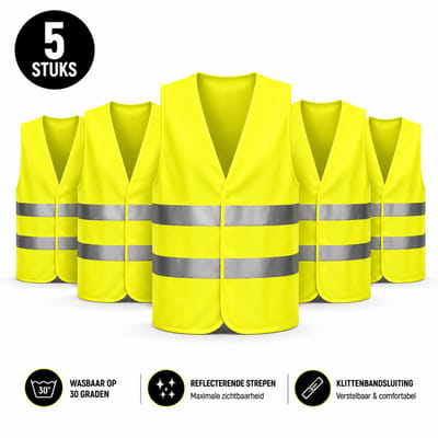 Veiligheidshesjes 5 Stuks Geel – Veiligheidsvest – Reflectievest – Veiligheidshesje Auto – Reflecterend Vest – Fluohesje – Volwassenen – One Size – Gele Hesjes