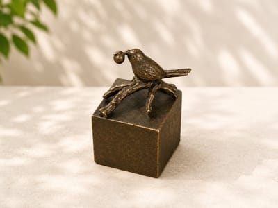 BRONZEN MINI URN/ VOGEL / ASURN/ GEDENK / GRAFDECORATIE