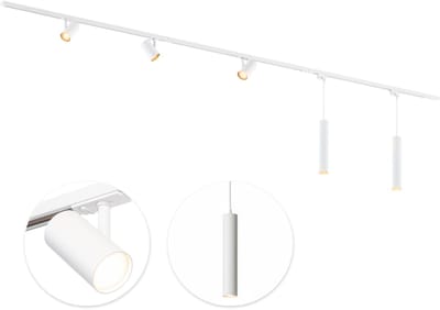 Qub Viror Railverlichting - Wit - 300 cm - I-Vorm - 3 Mesh spots & 2 Hanglampen - Dimbaar - Complete Set