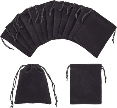 14-delige gevlokte stoffen tassen met trekkoord - bruiloft, feest, cadeauzakjes - sieradenzakjes - Kerstmis, Valentijnsdag - zwart - 7*9cm