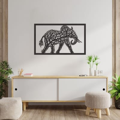 Wanddecoratie Olifant - Muurdecoratie Olifant - Muurdecoratie Hout - Wanddecoratie Hout - Muurdecoratie Woonkamer - Wanddecoratie Woonkamer - Wanddecoratie Industrieel - Wanddecoratie Dieren - Home Decor - Wall Line Art - 89 x 53.5 cm