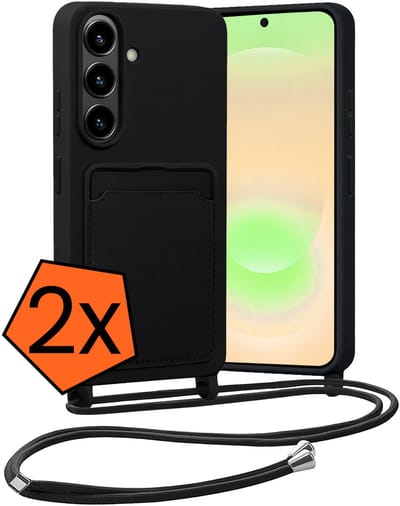 Hoesje Geschikt voor Samsung A37 Hoes Met Telefoonketting - Backcover Geschikt voor Samsung Galaxy A37 Case Met Koord - Zwart - 2 PACK