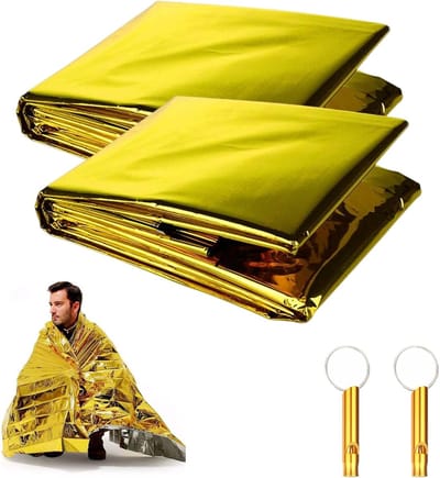 Reddingsdeken Warmtedeken - Nooddeken Folie - Outdoor Activiteiten - Reflecteert Lichaamswarmte - 2 Stuks 160x210cm - Goud/Zilver