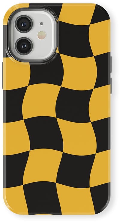 Checkered Warp Hoesje geschikt voor iPhone 12 Mini | Geschikt Voor Mag | Uniek Design Hoesje | Beschermhoes geschikt voor iPhone 12 Mini Yellow Rush