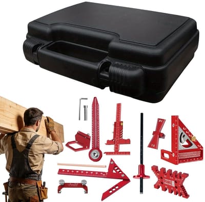 Timmerwerk Meetliniaal Set - Houtbewerking Meters - Nauwkeurig Meten - 10-delige Precisieset - 2949 x 2261 x 909 cm