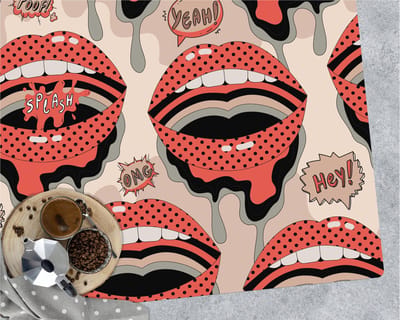 Coloray Vloerbeschermer - Retro lippen Vloerbeschermer Bureaustoel - 100x70 cm - Veelkleurig Vloerbeschermer Groot - Vloerbeschermer Bureaustoel Tapijt - Mótif Vloerbeschermer - Rechthoekige Mat - Abstracties Thema