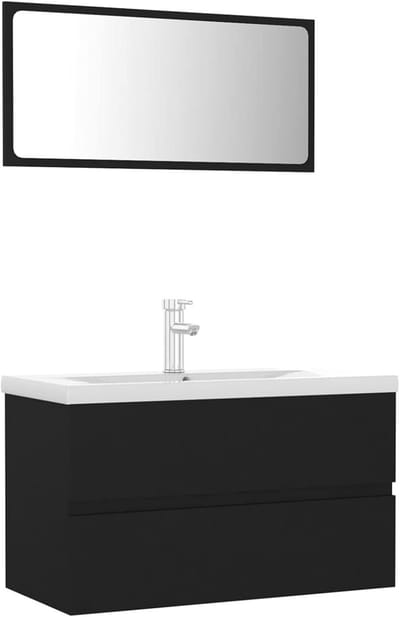 Badkamermeubel Set - Wastafelmeubel met Spiegel - Badkamer Opbergen - Geïntegreerde Wastafel - 80x38.5x45 cm - Zwart