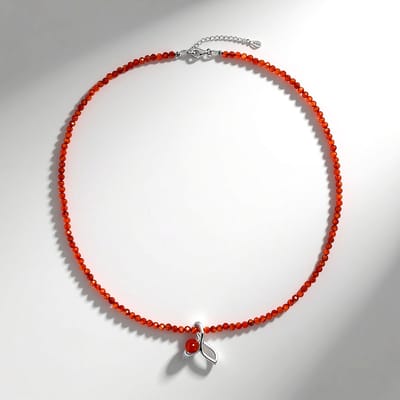 Cavill - Zilveren halsketting - 925 Sterling Zilver - Braziliaanse Carneool 21,5 ct - Ronde & Gefacetteerde Kralen - Elegant