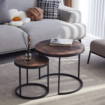 Salontafel - Set van 2 - Rond - 60/40cm - Landelijk - Bruin