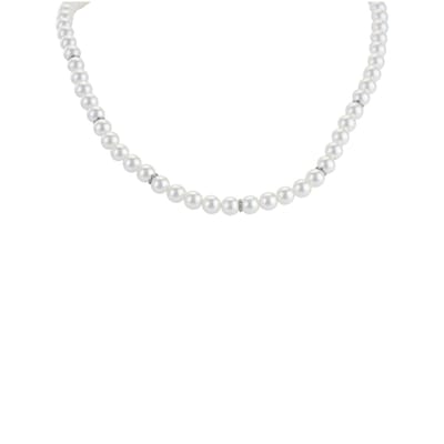 New Bling 960144200 Parelcollier met Zilveren Sluiting - Parel - 6mm - Wit - Verstelkettinkje - 43+5cm - Karabijnhaak - Zilverkleurig