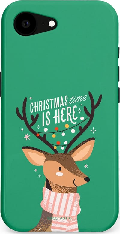 Casetastic hoesje geschikt voor Apple iPhone 16e / Apple iPhone 17e - MagSafe - Dubbellaagse bescherming - Rudolf het Rendier op het groen - Fashion Case - Turquoise Perzik Donkergroen