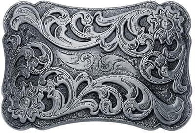 Dailygoods- Riemgesp Vierkant - Cowboy Riem - Riemsluiting - Gegraveerde Bloemengesp - Antieke Zilveren Gesp - Hoogwaardige Legering - Cowboyriem