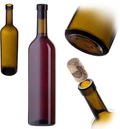 KADAX wijnfles met kurk bordeaux 0,75 l 750 ml glazen ciderwijnflessen