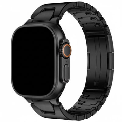 Stalen bandje - geschikt voor Apple Watch 1/2/3/4/5/6/7/8/9/10/11/ SE (1,2,3) met maat 38 mm / 40 mm / 41 mm en 42 mm (Watch 10/11) - schakelband met vlindersluiting - zwart