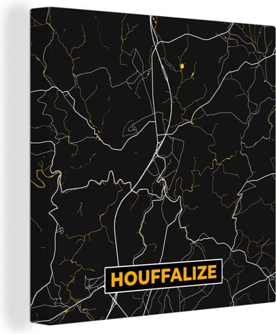 Canvas Schilderij Houffalize - Plattegrond - Kaart - Gold - Stadskaart - 20x20 cm - Wanddecoratie
