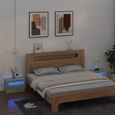 vidaXL - Nachtkastjes - 2 - st - met - LED-verlichting - 60x35x40 - cm - betongrijs