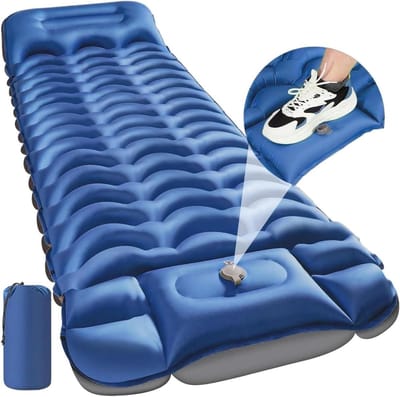 Kampeermatras - Luchtbed - Buiten slapen - Ingebouwde voetpomp - 193x65x8CM - Blauw