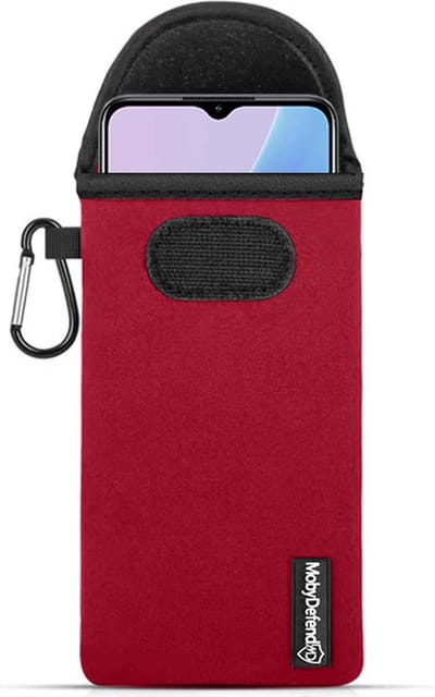 MobyDefend Hoesje - Geschikt voor Oppo A78 (5G) - Neopreen Pouch Met Karabijnhaak - Insteek - Riemlus - Rood