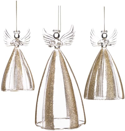 Theelichthouder engel strepenglas goud korting set met 3 stuks