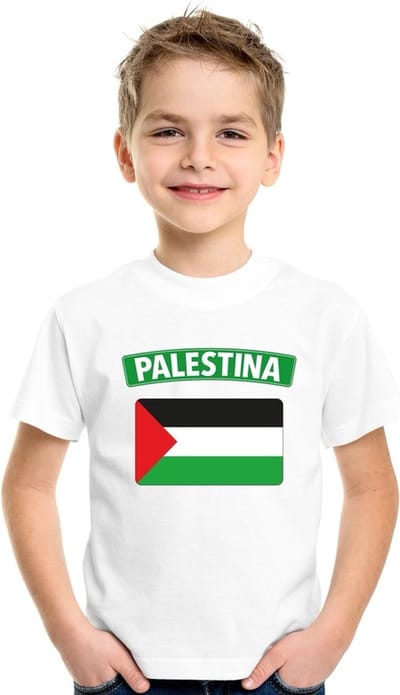 T-shirt met Palestijnse vlag - wit - kinderen - korte mouw - landen - Palestina - Supporters 110/116