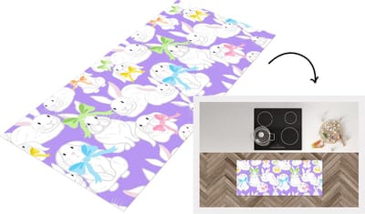Keukenloper - Loper keuken - Patronen - Konijn - Paars - Lente - 120x50 cm - Keukenloper vinyl