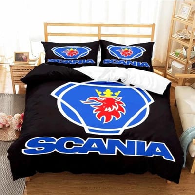 Scania Vrachtwagen Logo Beddengoed Set Jongens Meisjes Eenpersoons Tweepersoons Maat Dekbedovertrek Kussensloop Bed Kinderen Volwassenen Mode Huis Textiel AU Single(140*210cm)3pcs