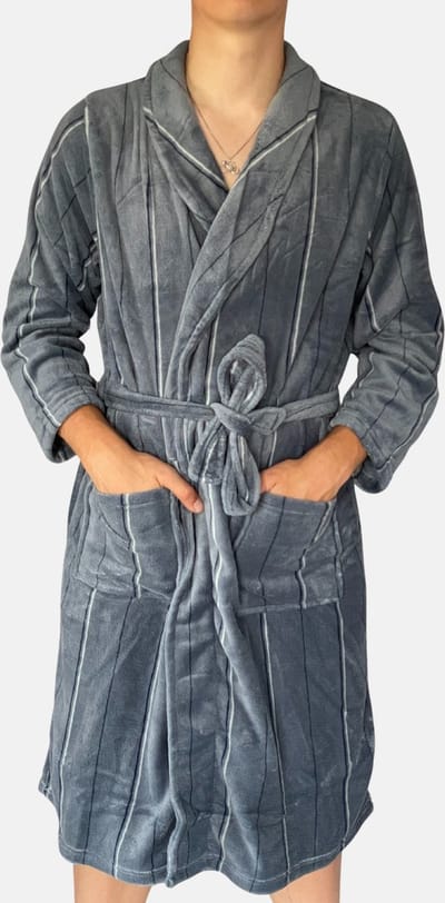 HL Tricot - Heren grijze badjas/kamerjas - Maat L - Mannen - GRIJS -