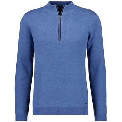 Ragman Trui Zip Collar Cotton Cashmere Fine Texture Duivenblauw / male