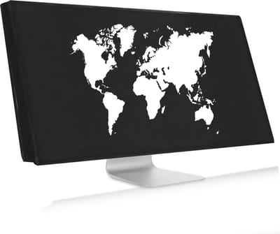 kwmobile beschermhoes monitor geschikt voor 34-35" Monitor - Computerscherm cover - Computer accessoires - PC scherm hoes in wit / zwart - Wereldkaart design