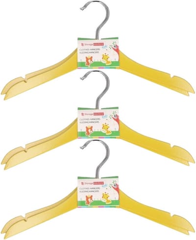 Stevige kledinghangers voor kinderen 8x stuks hout - Klerenhangers geel