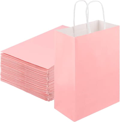 Set van 50 Roze Papieren Tassen met Handvat, 21 x 15 x 8 cm, Ideaal voor Verjaardagen, Bruiloften en Feestjes
