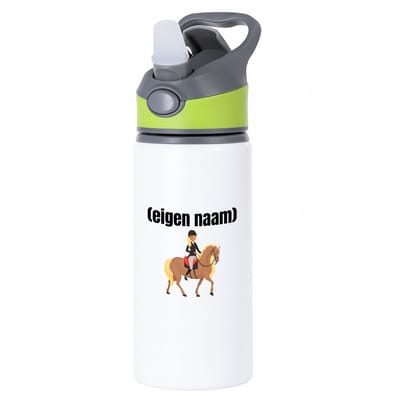 Hacebo® - paardrijder vrouw met eigen naam waterfles met rietje groen - Paarden - paarden liefhebbers - iemand die houdt van paarden - verjaardag - cadeau - kado - water fles - 650ML