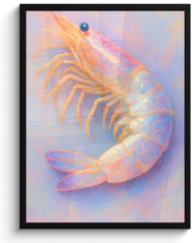 Poster in lijst - Fotolijst 60x80 cm - Posters - Garnaal - Subtiele structuur - Blauw - Roze - Posterlijst zwart - Decoratie - Wanddecoratie woonkamer - Muurdecoratie slaapkamer