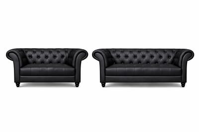 Chesterfield Banken Set 2 & 3 Zits - Curve Armleuningen - Zwart - Chesterfield - Sofa - Bankstel