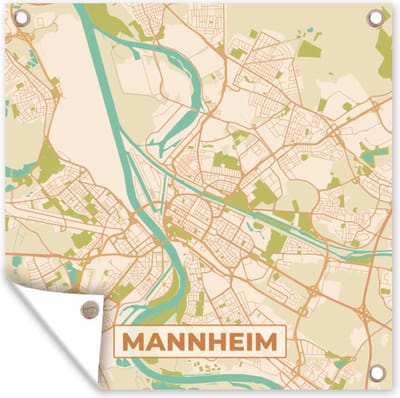 Tuin poster Manneheim - Plattegrond - Kaart - Vintage - Stadskaart - 200x200 cm - Tuindoek