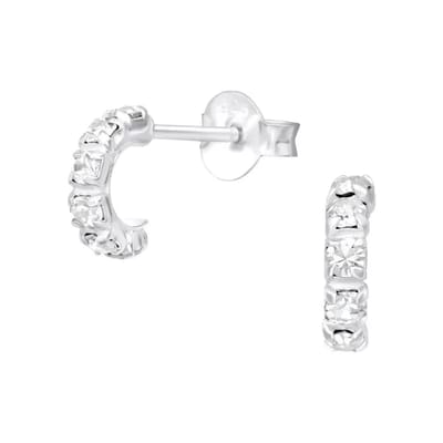 Aramat Jewels | Oorbellen | Zilveren Halve Hoepel Oorbellen met Kristal | | | |3mm | Zilver | Kinderen, Volwassenen | Verkleurd niet