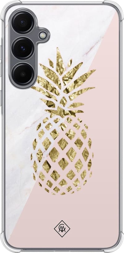 Casimoda® hoesje - Geschikt voor Samsung Galaxy A35 5G - Ananas - Shockproof case - Extra sterk - TPU/polycarbonaat - Roze, Transparant