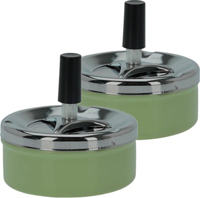 Set van 2x stuks druk en draai tafel asbak metaal groen en chrome 9 x 5 cm