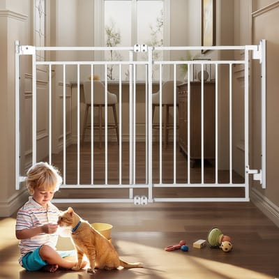 COMOMY Baby- en Hondenpoort Hoogte 74cm 70-109 cm – Zonder Bodemplaat – 2-in-1 Veiligheids- en Hondenhek – Auto-Close – Grote Doorgang – Wit