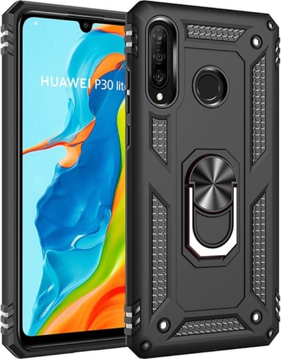 Coverup Hoesje - Geschikt voor Huawei P30 Lite Hoesje - Coverup Ring Kickstand Back Cover - Zwart