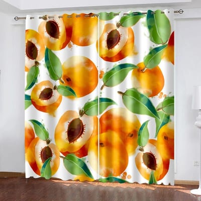 Aquarel IJsje Fruit Artistieke Blackout Raamgordijn voor Slaapkamer Woonkamer Badkamer Keuken Deur Hoge Verduistering Patroon W55 X H120cm X 2&Grommet Top beige