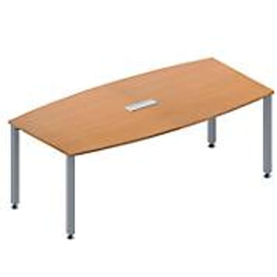 Schäfer Shop Genius Vergadertafel MODENA FLEX, in hoogte verstelbaar, bootvorm, 4-poot vierkante buis, B 2000 x D 1000/800 mm, 3-voudige contactdoos, beukenpatroon