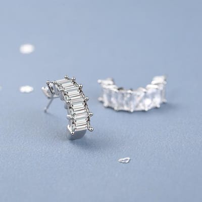 Echt 925 Sterling Zilver Europees Amerikaanse Vierkante Diamant Oorbellen Zoet Temperament Rij Gezet Diamanten Oorbellen Oorbel wit