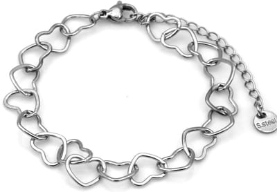 Armband - RVS - hartjes - 16-21 cm